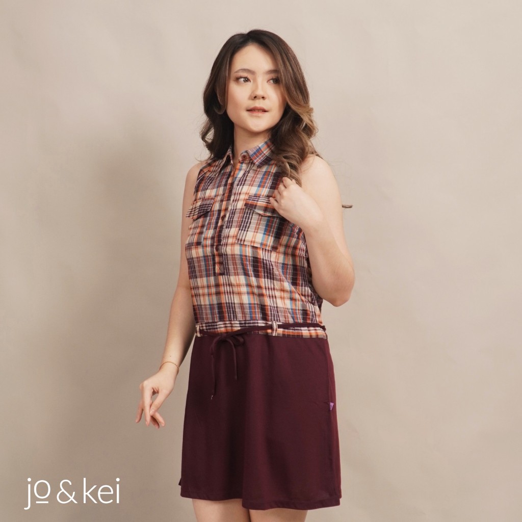 JO&KEI DRESS NEZWITA 2 KUTUNGAN MOTIF KOTAK/D-16/TUNIK KUTUNGAN TALI PINGGANG KATUN