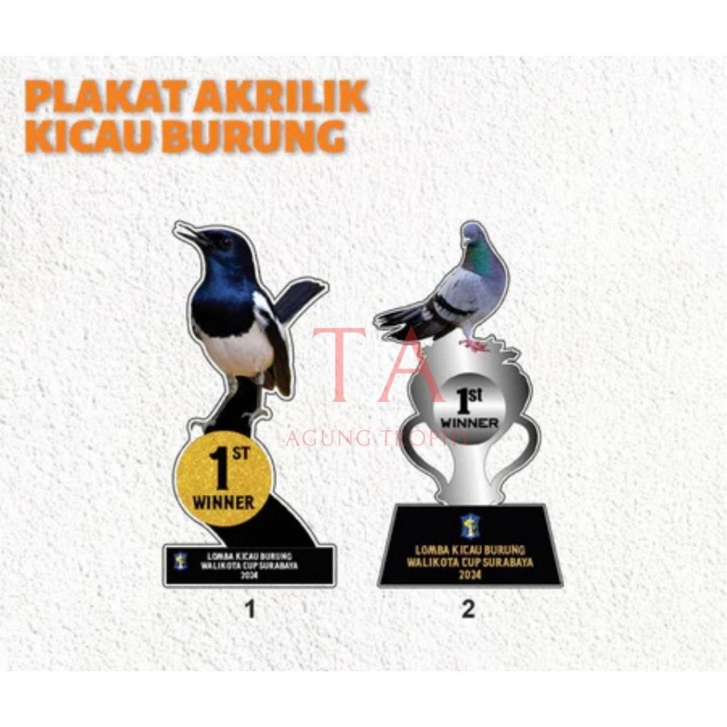 Piala Lomba Burung Plakat lomba Burung Piala Kontes Burung Plakat Burung Berkicau Piala akrilik Cust