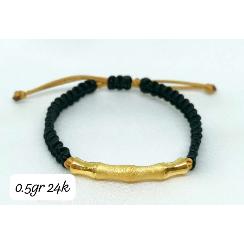 Gelang Emas Asli Bambu Tulang 24K Hongkong 999% Tali Kepang
