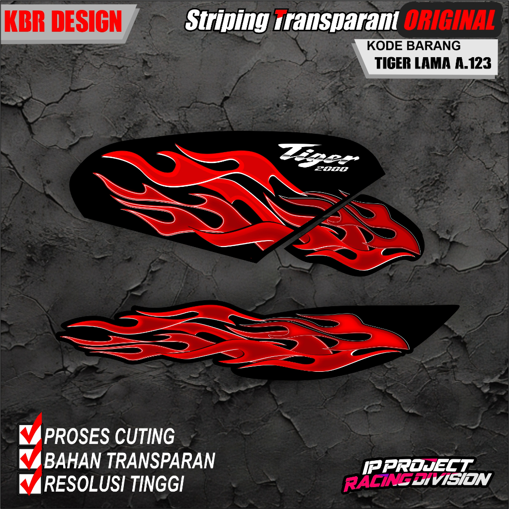 (COD) STIKER STRIPING MOTOR HONDA TIGER LAMA HOLOGRAM DAN TRANSPARAN KODE A.123