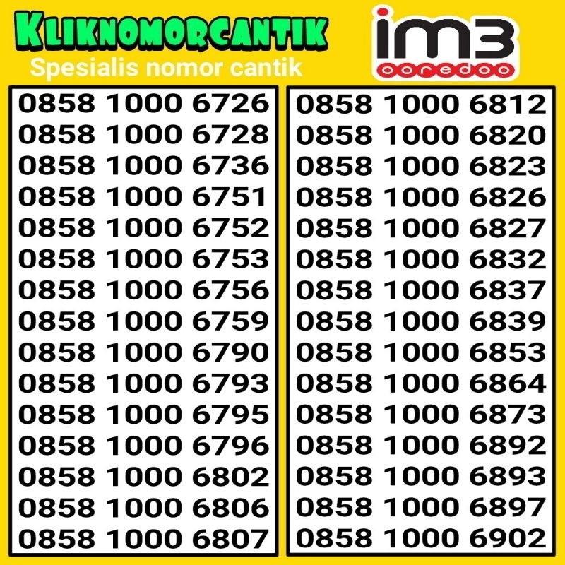 Nomor cantik indosat 4G&5G kartu perdana Indosat IM3 seri 1000 A2