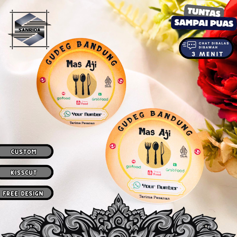 

5-8 Ready Cetak Stiker Warung Nasi Free Desain Rumah Makan Label Logo Restoran Bulat Chromo Murah