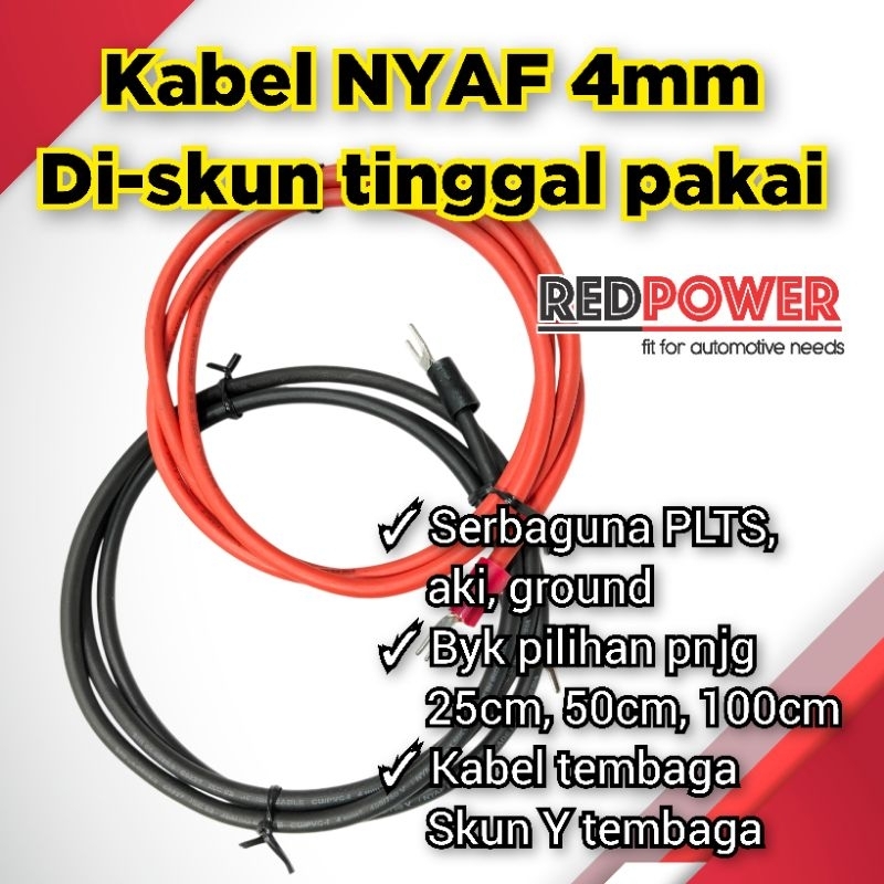 Kabel NYAF 4mm di skun tinggal pakai panjang 25cm 50cm 100cm custom Redpower serbaguna plts aki grou