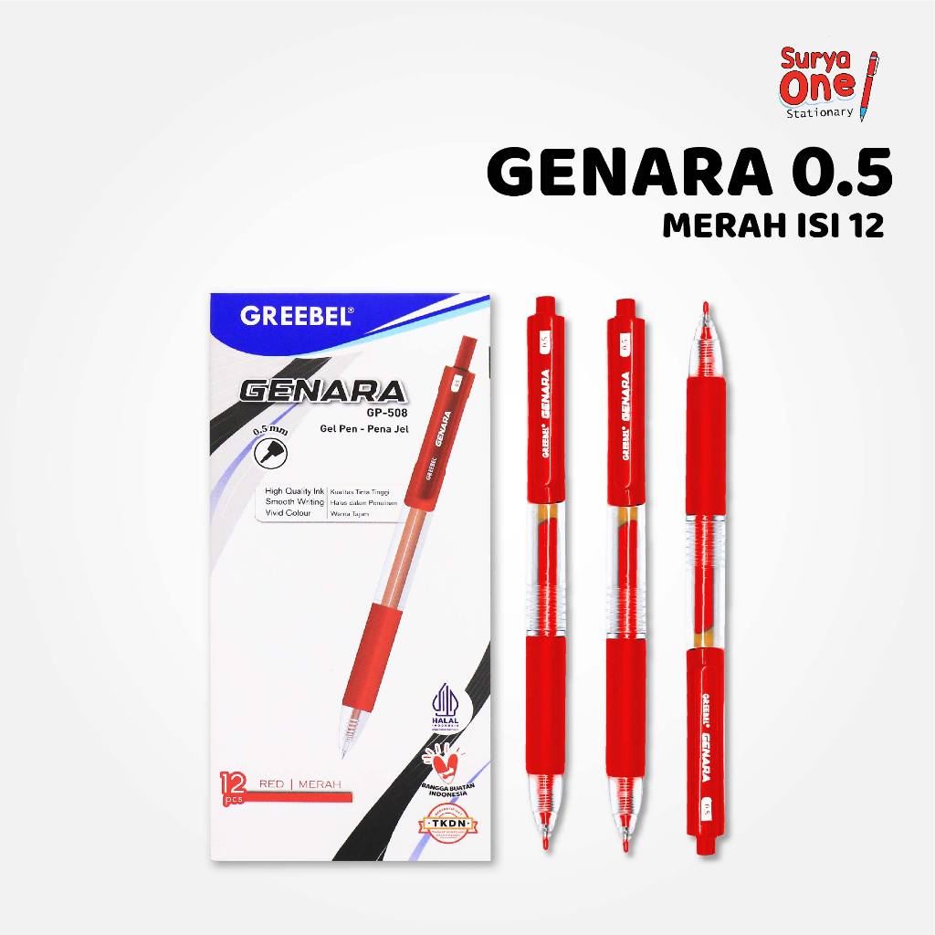 

Pulpen Gel GP-508 Genara Isi (12PCS) Warna Merah / Ballpoint Greebel Genara Merah Suryaone