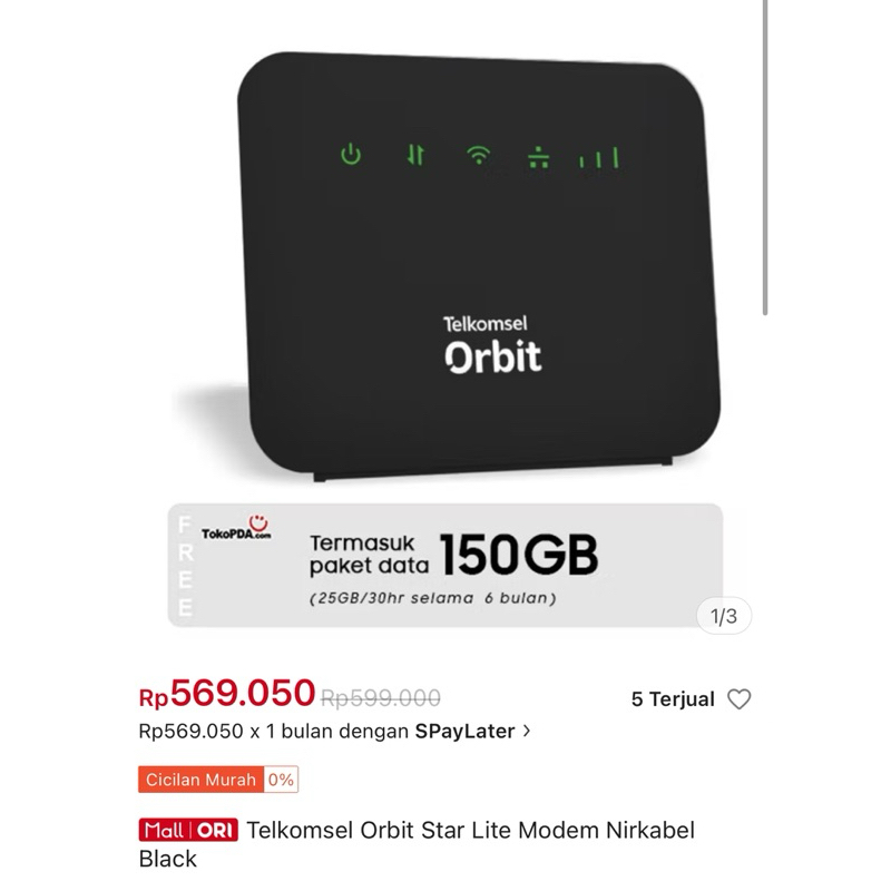 Telkomsel Orbit Star Lite Modem Nirkabel Black