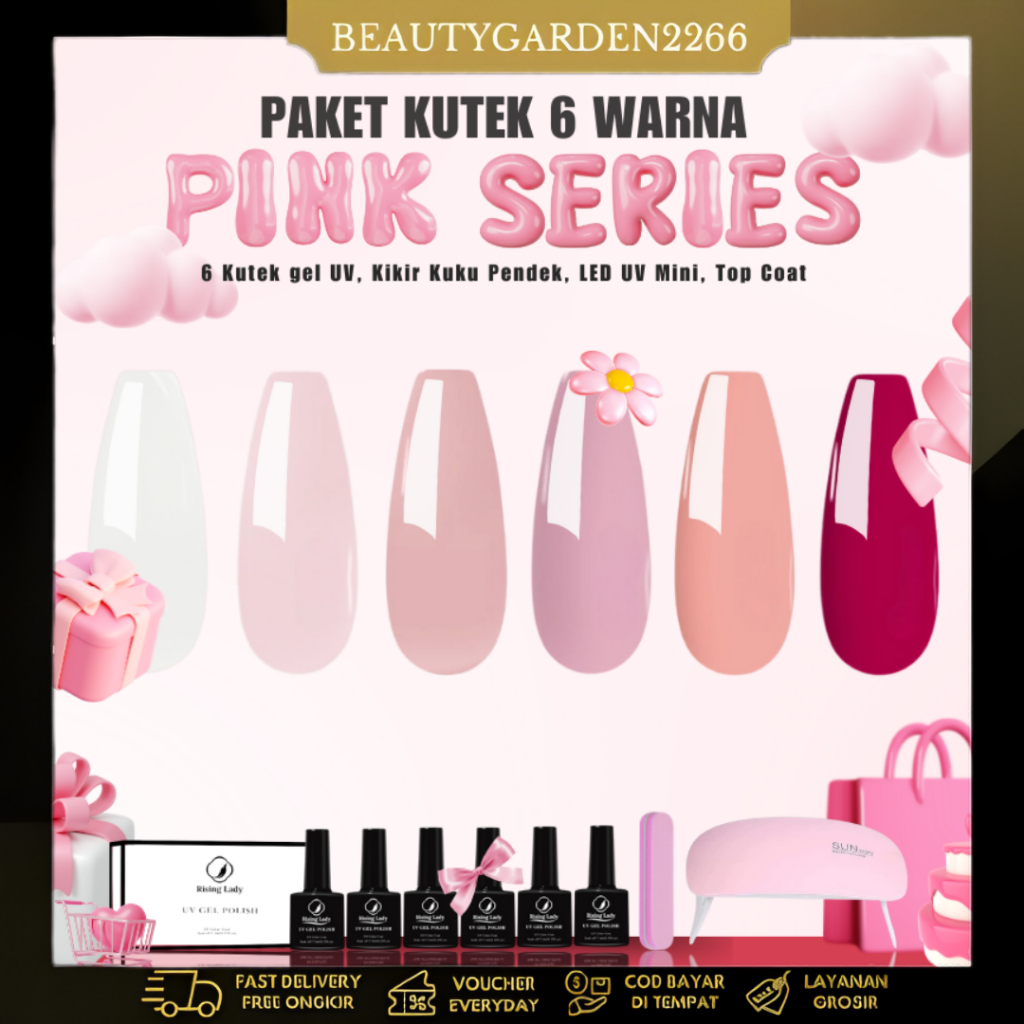 [ COD ] Paket Rising Lady Kutek 6 Warna Pink Series / Paket Kutek Warna Pink Merah Muda Soft Lucu Fr