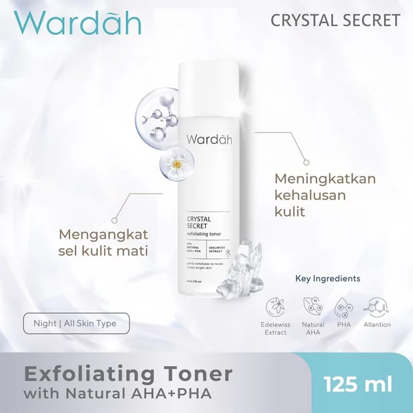 RAF  WARDAH Crystal Secret Exfoliating Toner with Natural AHA+PHA 125 ml | Toner Eksfoliasi | Extrac