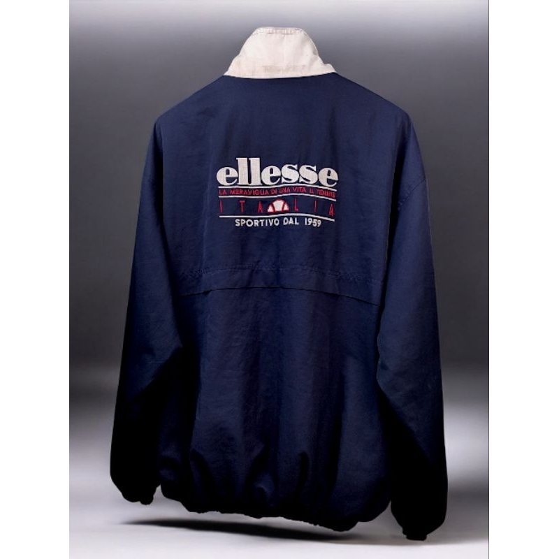 Vintage 90s Ellesse Sportivo Embroidered Big Logo Windbreaker Jacket Navy