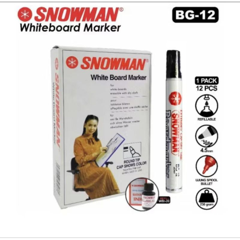 

1Pak Snowman Whiteboard Marker BG-12/ Spidol Snowman Bisa Dihapus