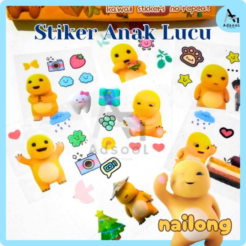 

Sticker Anak Karakter NAILONG DINO KUNING GEMBUL Lucu Korea Aesthetic Ecer Isi 5 Lembar/10 Lembar Waterproof Murah