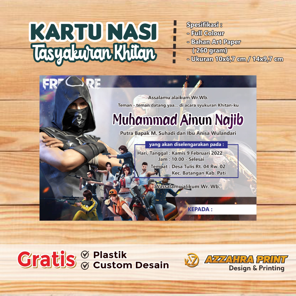 Undangan Khitan Anak Tema / Kartu Nasi Khitan / Undangan Tasyakuran Khitan desain Custom
