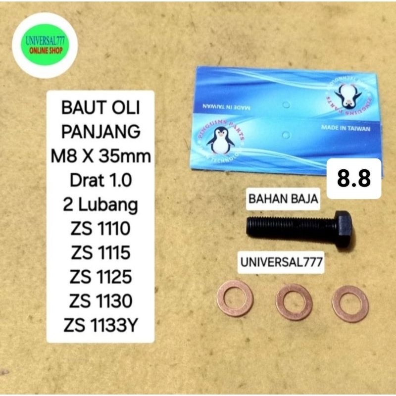 M8x35 Ulir 1.0 Baut Nepel Oli M8 Panjang 35mm Nevel 8mm 8 mm ZS1110 ZS1115 S ZS 1110 1115 1125 1130
