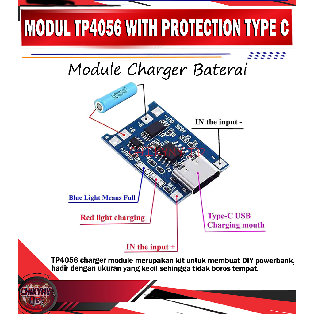 MODUL TP4056 WITH PROTECTION MODULE CHARGER BATERAI TYPE C
