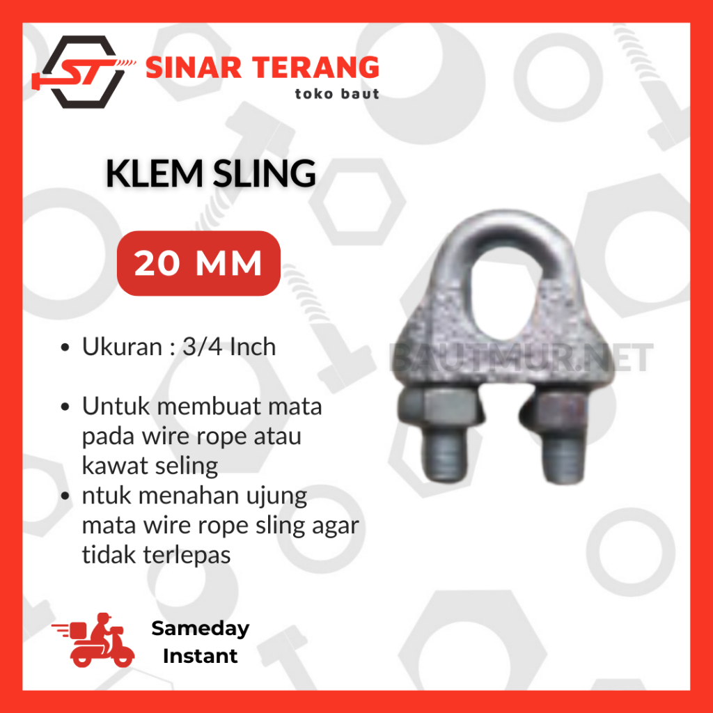 Klem Sling 20mm Kuku Macan Wire Rope Clip