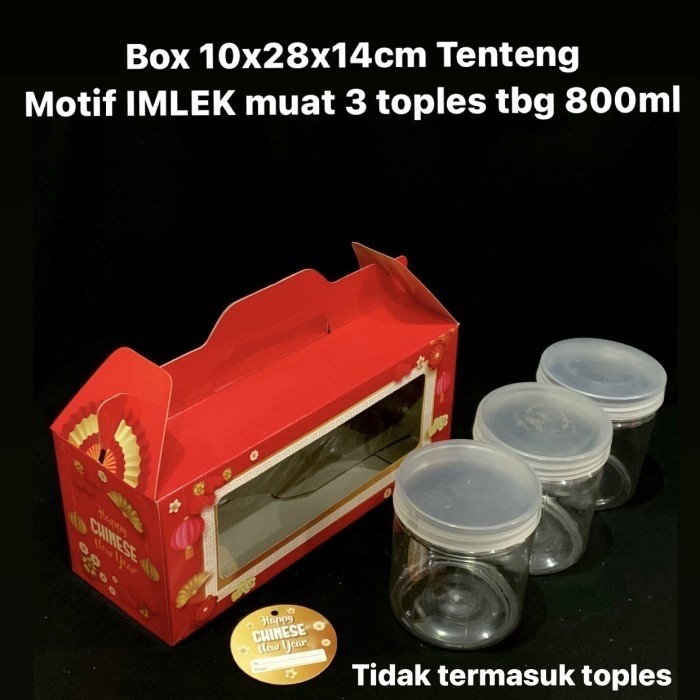 

( 5 pcs ) dus tenteng imlek jendela mika muat 3 toples tabung 800ml box jinjing edisi chinese new year 10x28x14 cm