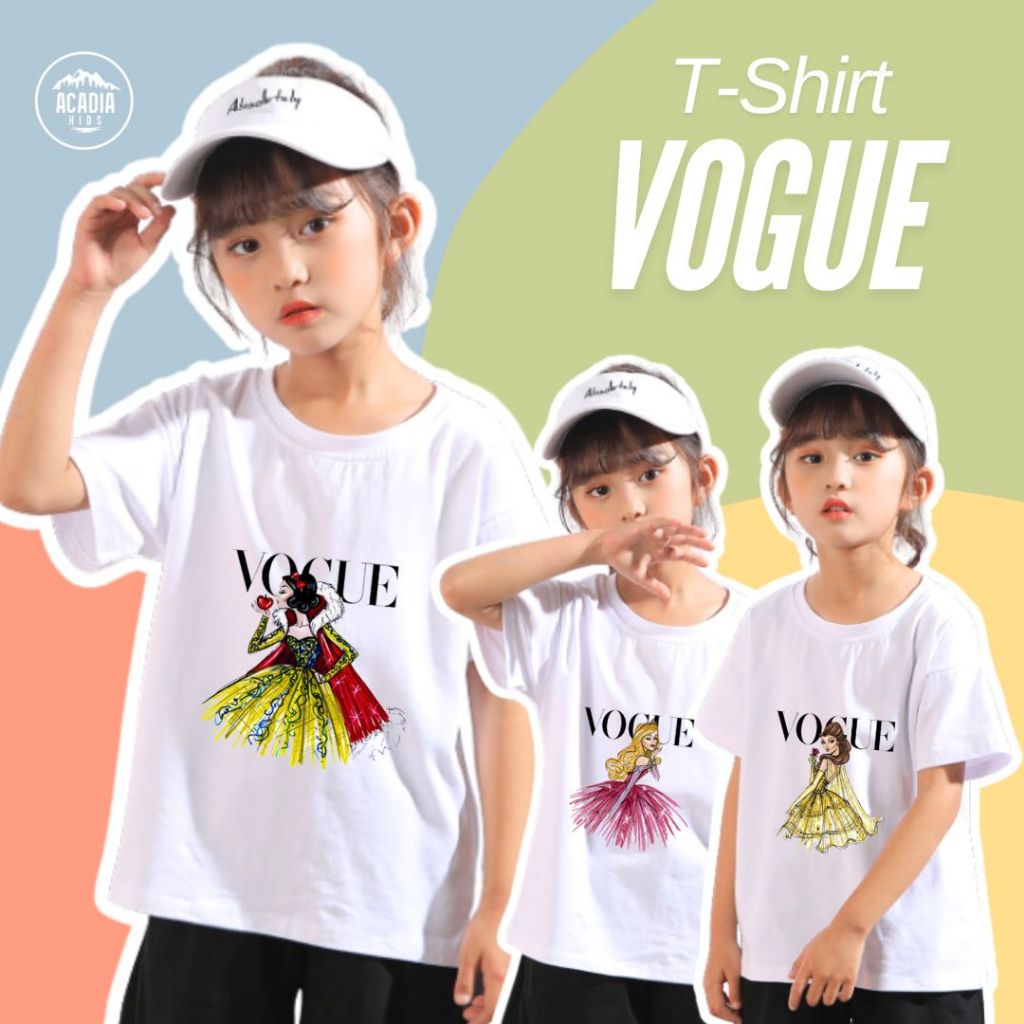 Acadiakids - Kaos Anak Perempuan 2-9 Thn T-Shirt Atasan Lengan Pendek Motif Disney Princess Bahan Ka