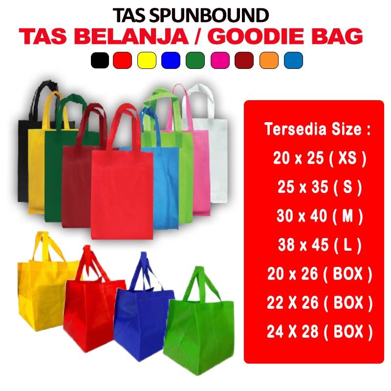 

Spunbound Goodie Bag I Tas Belanja Model Tali Handle I Kantong Kain I Xtra Small I Small I Medium I Large I Xtra Large I Per Lusin I