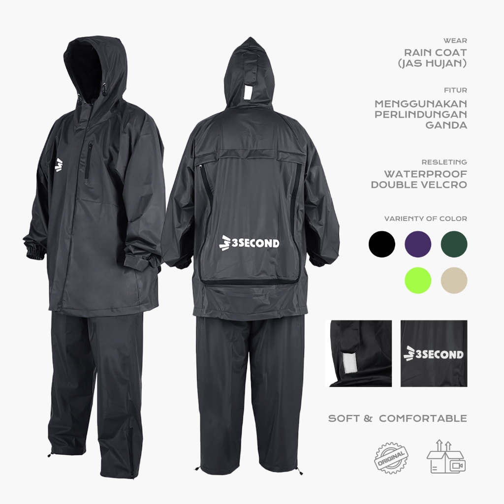 3Second Jas Hujan Setelan Jaket Celana Pria Wanita Premium Raincoat Eden OL-C09012515
