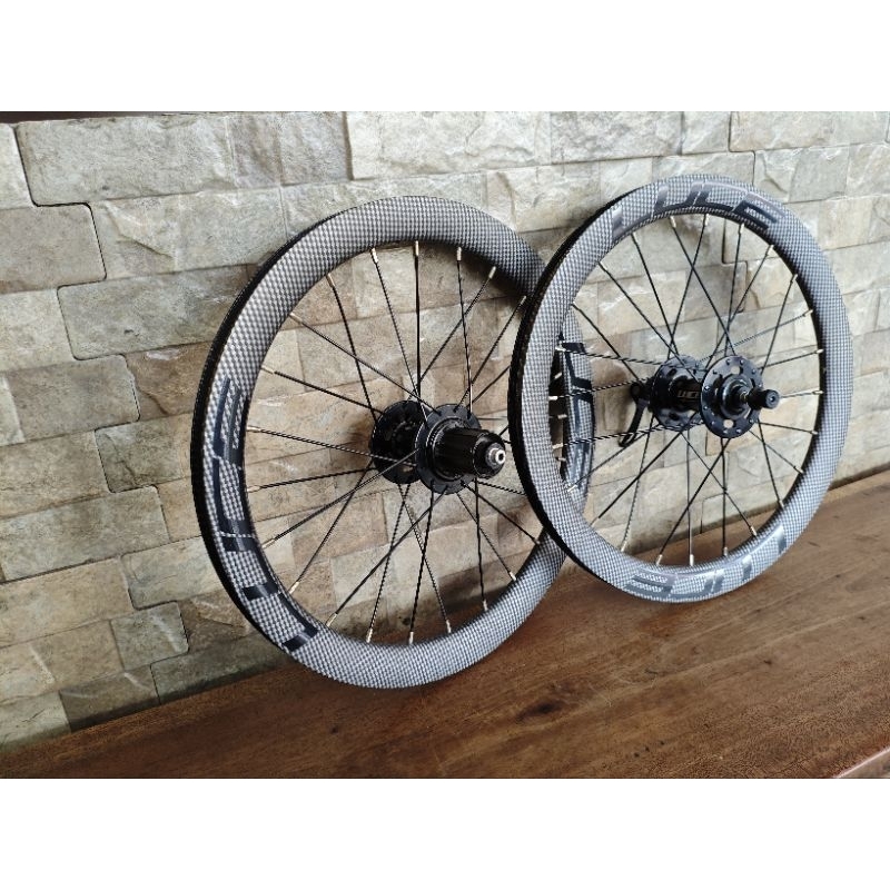 WHEELSET LUCE SEPEDA LIPAT SEPEDA MINI MINIVELO CARBON DESIGN 16X13/8 16IN PLUS DISC BRAKE