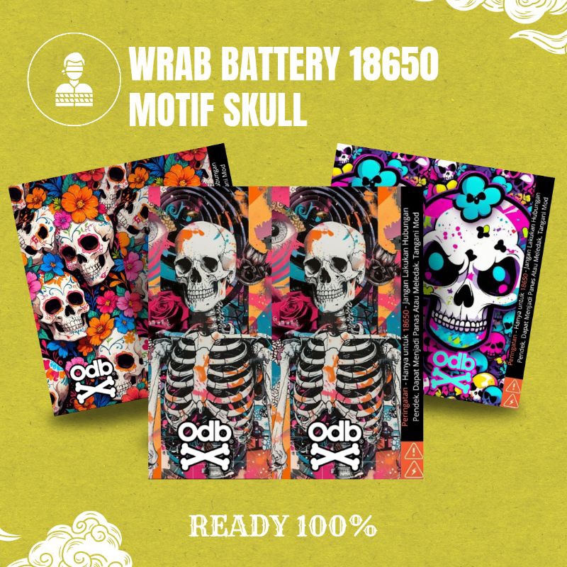 

MAFIASTIKER- Stiker Wrap Baterai 18650 Full Motif Skull v2 - Untuk Melindungi Baterai