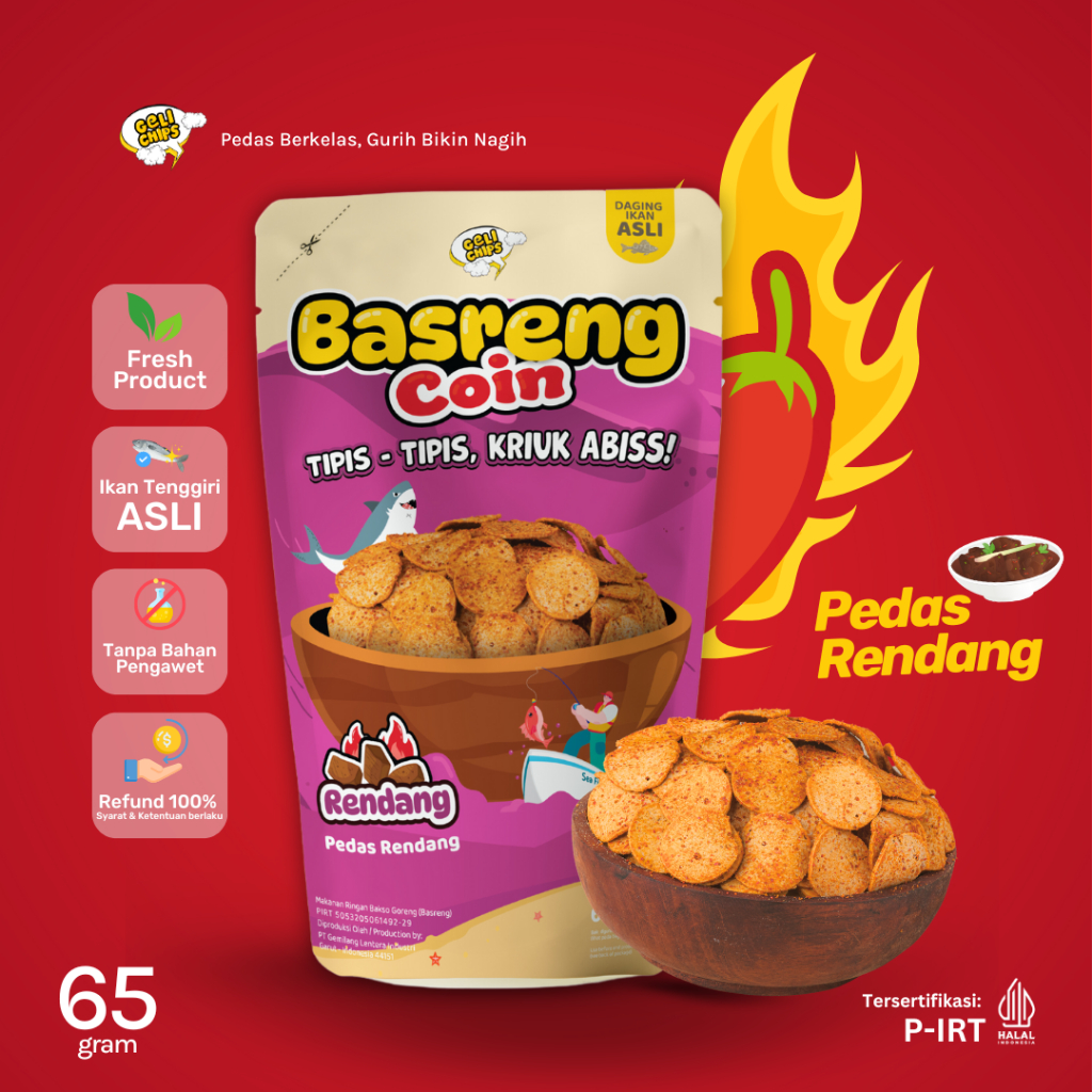 

GELICHIPS - Basreng Bulat Koin Rasa Rendang Renyah Tipis Kriuk 65gr