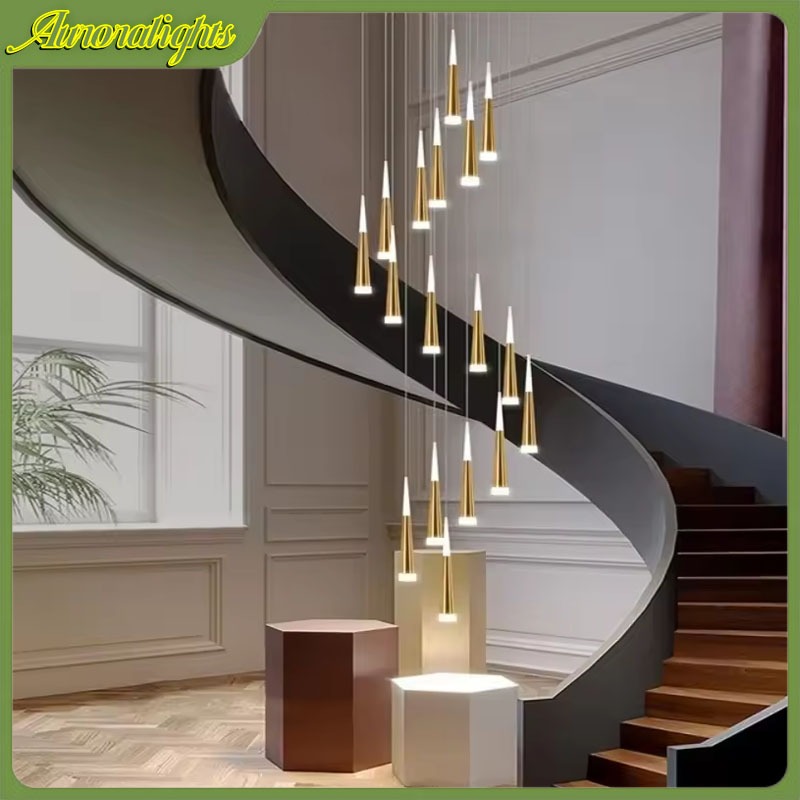 Lampu Tangga Gantung Ruang Tamu Plafon Minimalis Ruang tamu LED Revolving Lampu Gantung Ruang Makan 