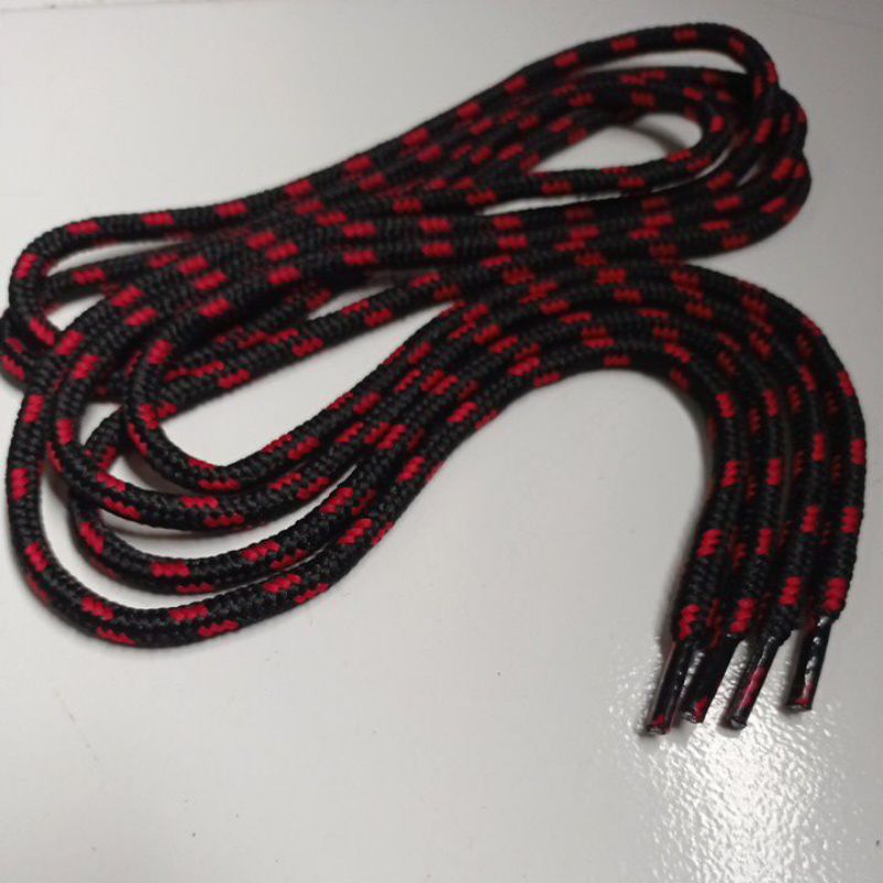 Tali sepatu gunung bulat premium 6mm ujung mika | tali sepatu bulat hitam bintik merah 3 | tali sepa