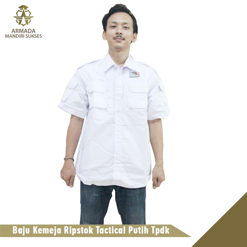 Baju Kemeja Ripstok Tactical Putih | Krem Lengan Pendek
