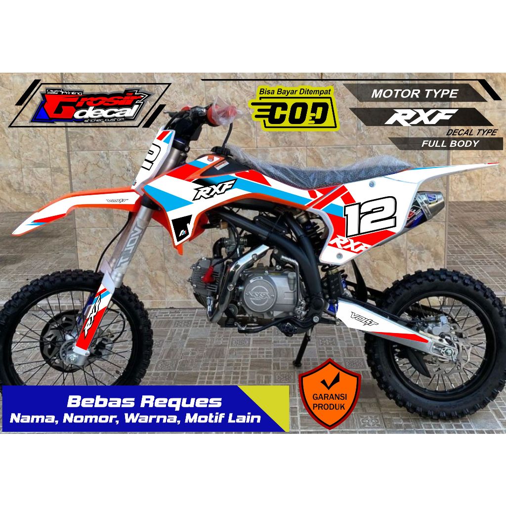 Stiker Decal Stiker Trail Mini RXF 50 / 110 / 125cc Putih Full Body Free Custom