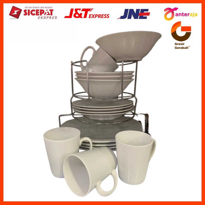 nakami dinner set 16pcs keramik + rak polos Nk-ds161188 56232