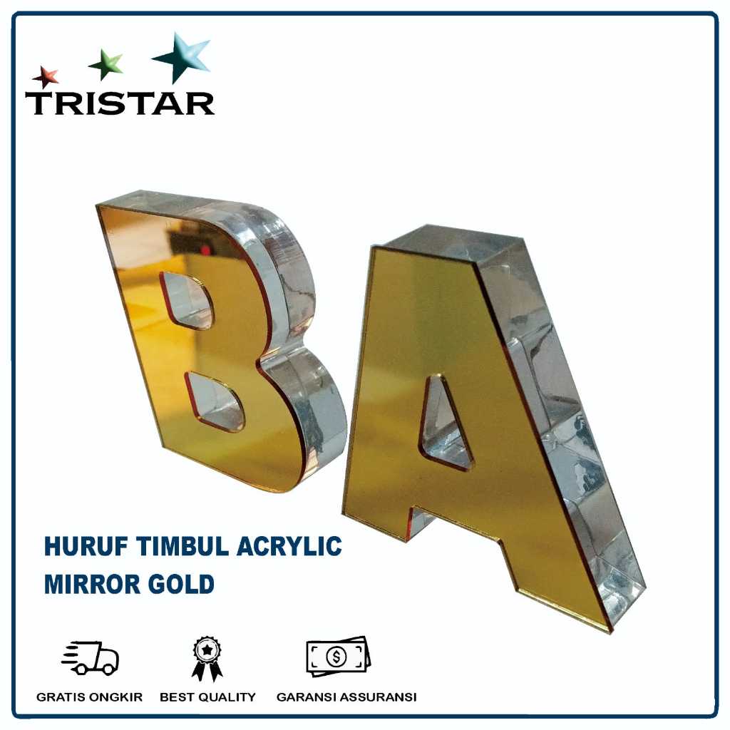 Akrilik /potongan Custom bening / akrilik huruf timbul mirror gold silver