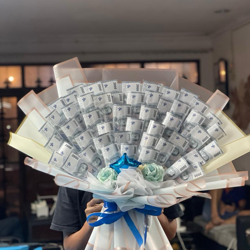 Money Bouquet model standing-buket uang asli kado money bouquet