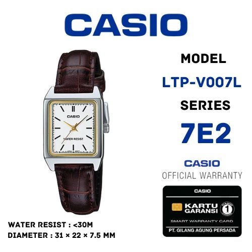 Casio Jam Tangan Analog Wanita Kulit LTP-V007L Series 7E2 warna Coklat mewah