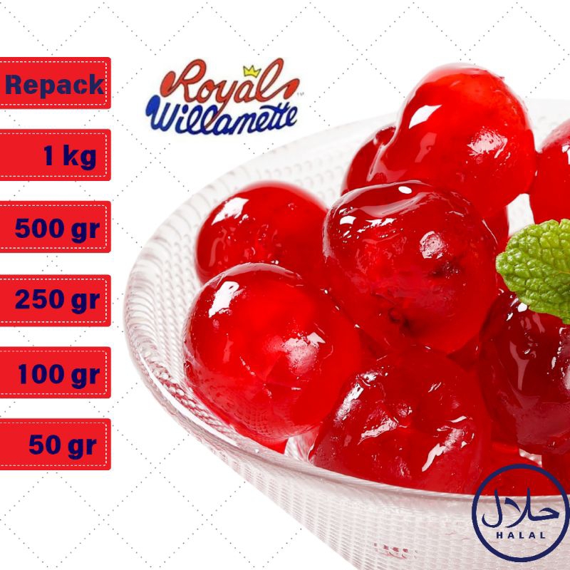 

RED CHERRY GLACE WILLAMETTE ROYAL CHERRY GUNDUL KERING UNTUK FRUIT CAKE BLACK FOREST GARNISH HIASAN TOPPING KUE