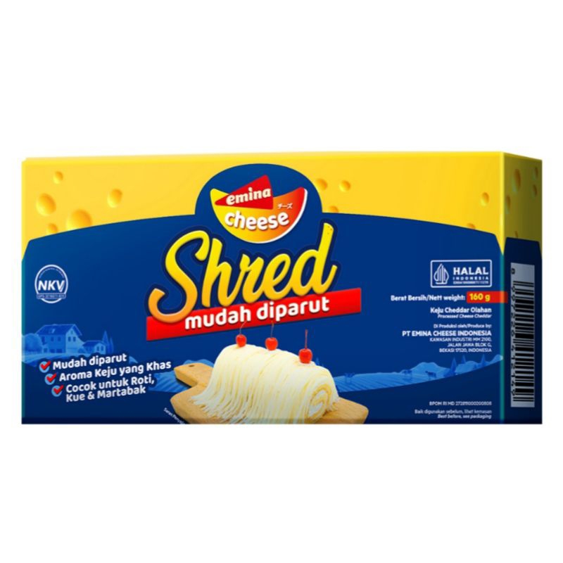 

Emina Block Shred Cheese 160gr / Keju Cheddar Mudah Diparut