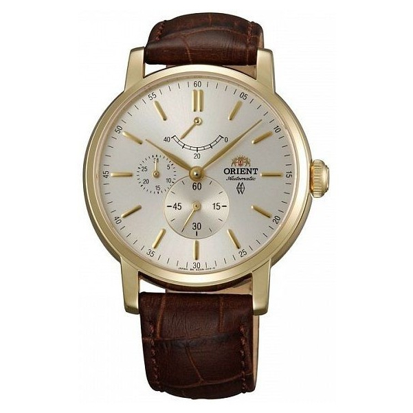 Orient FEZ09002S0 Automatic Power Reserve Gold Dial Brown Leather Strap - Jam Tangan Pria Orient Ori