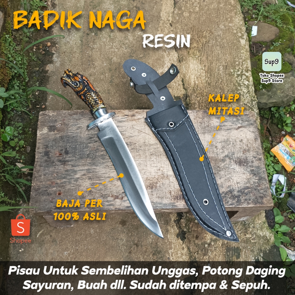Pisau Baja Resin Bermotif Naga Ukiran
