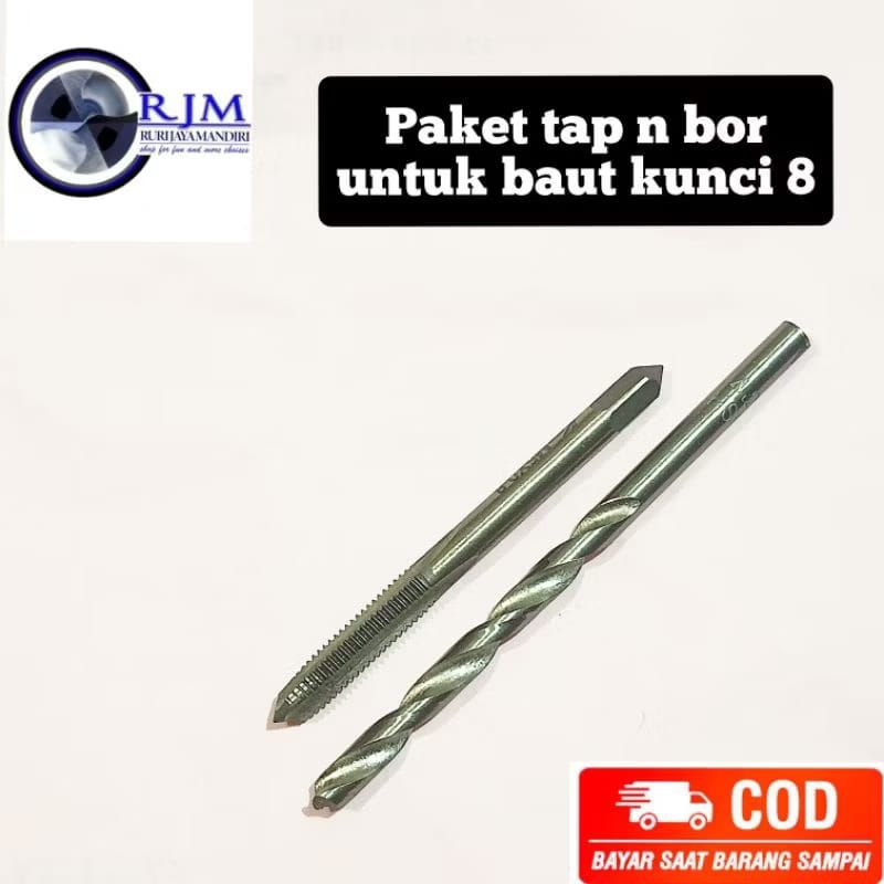 Paket tap n bor untuk baut kunci 8 hand tap m5x0.8 bor 4.2mm cocok untuk otomotif bukan untuk profes