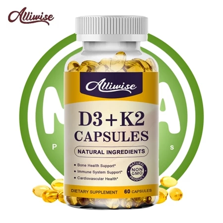 ALLIWISE USA 120pil Vitamin D3K2 5000 IU KapsUl Gigi dan Tulang & Jantung mencegah nyeri sendi 120pc