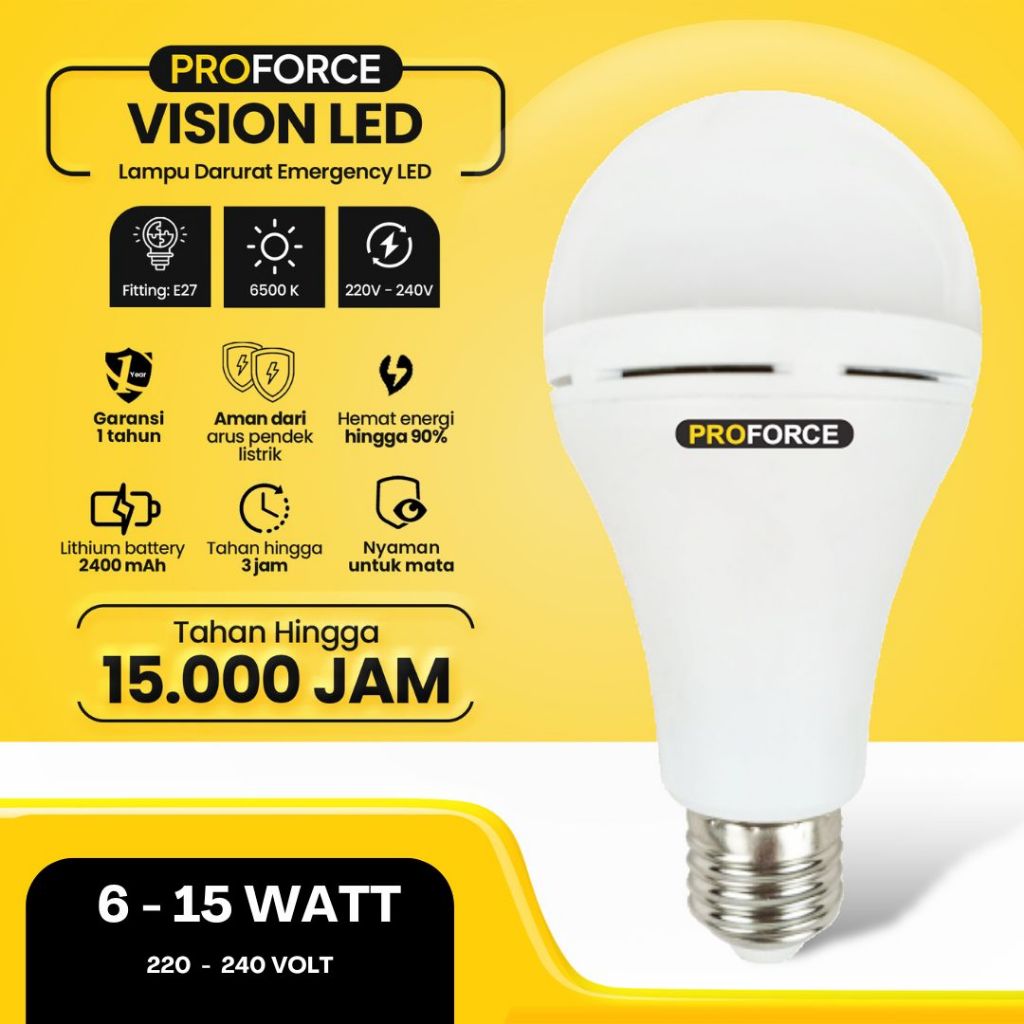 Proforce Bohlam Bola Lampu Emergency LED Warna Cahaya Putih Vision Tahan Lama Tanpa Listrik Baterai 