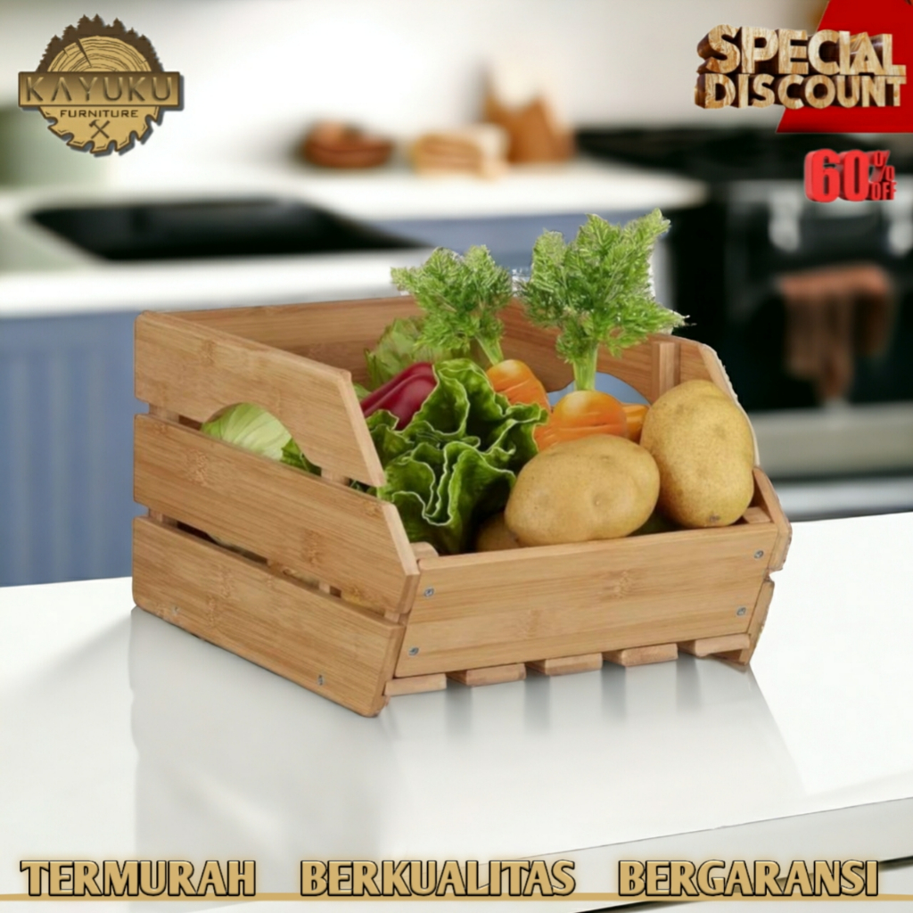 KayuKu Furniture Termurah Wooden crate tempat buah dapur bisa di tumpuk toy/fruit storage bin stacka
