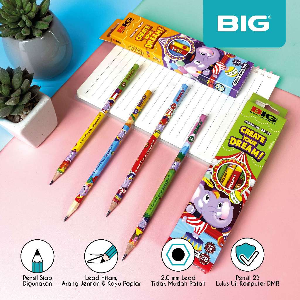 

12 Pcs BIG Pensil 2B Karakter Seri Bum Elephant Graphite Pencil Extra Dark PS-117
