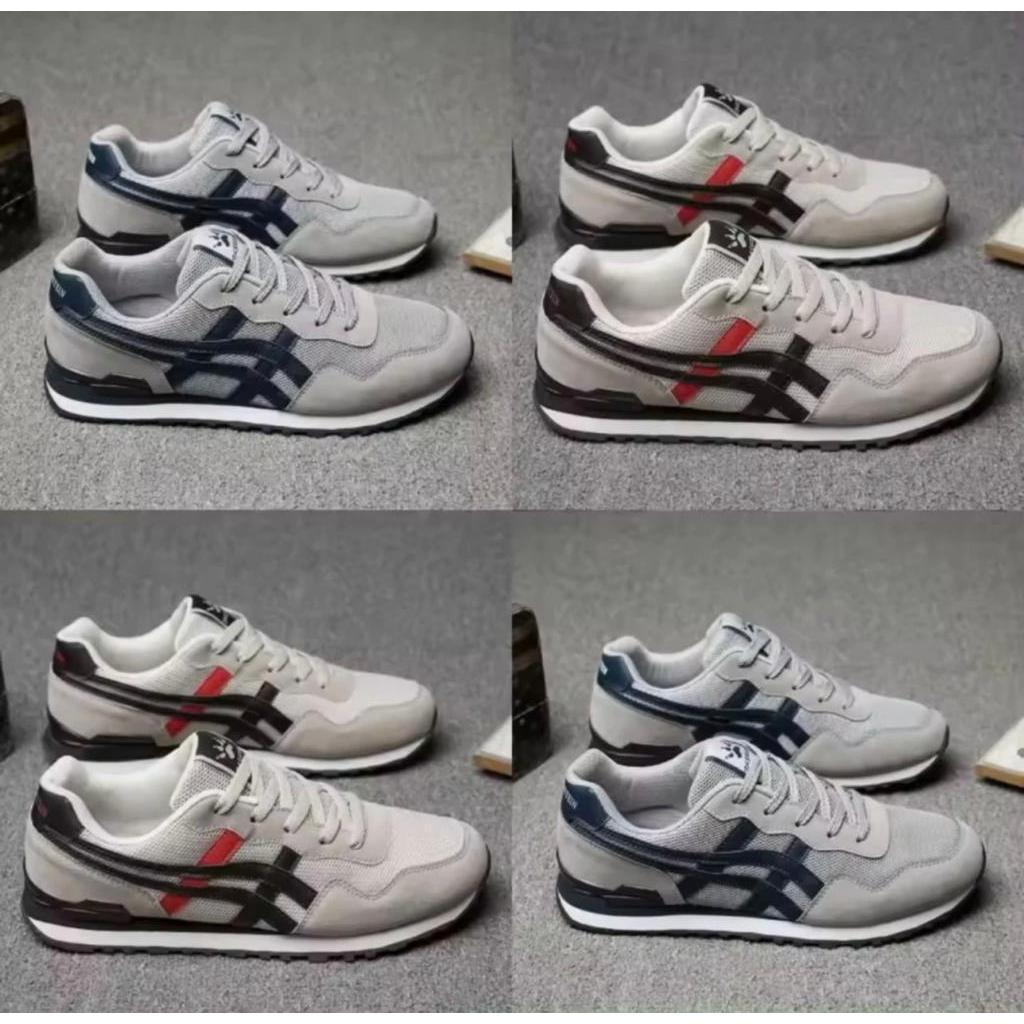 Sepatu Sneakers Hitam Putih dengan Merah