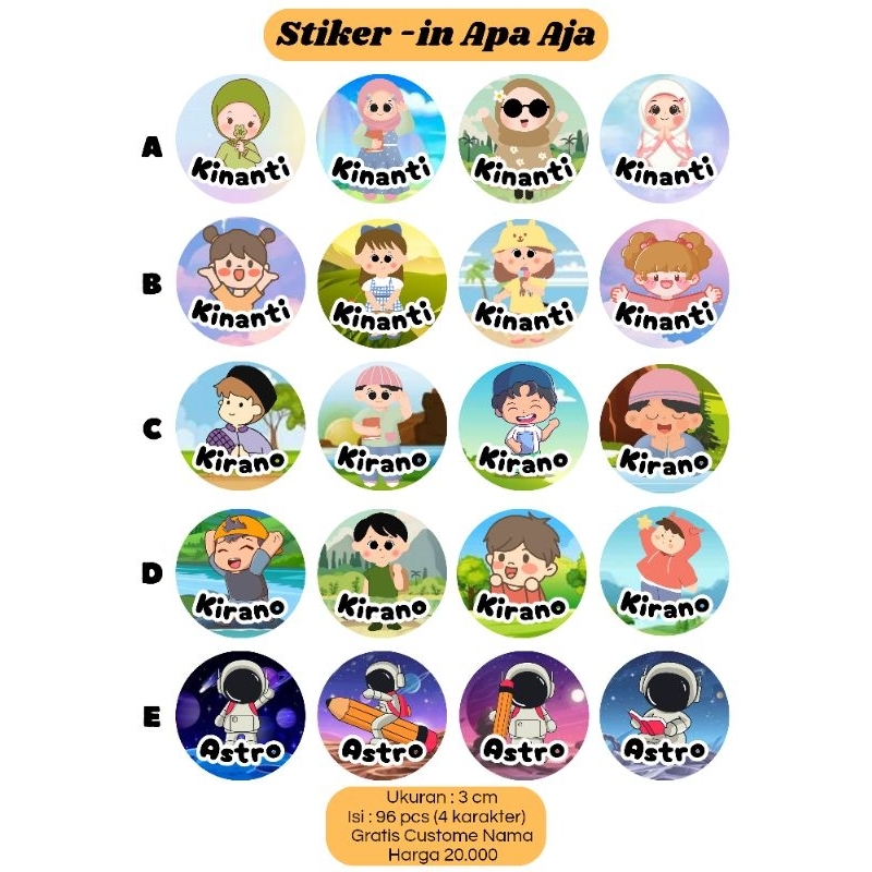 

Stiker Bulat Custome Nama Anti Luntur - isi 96 pcs