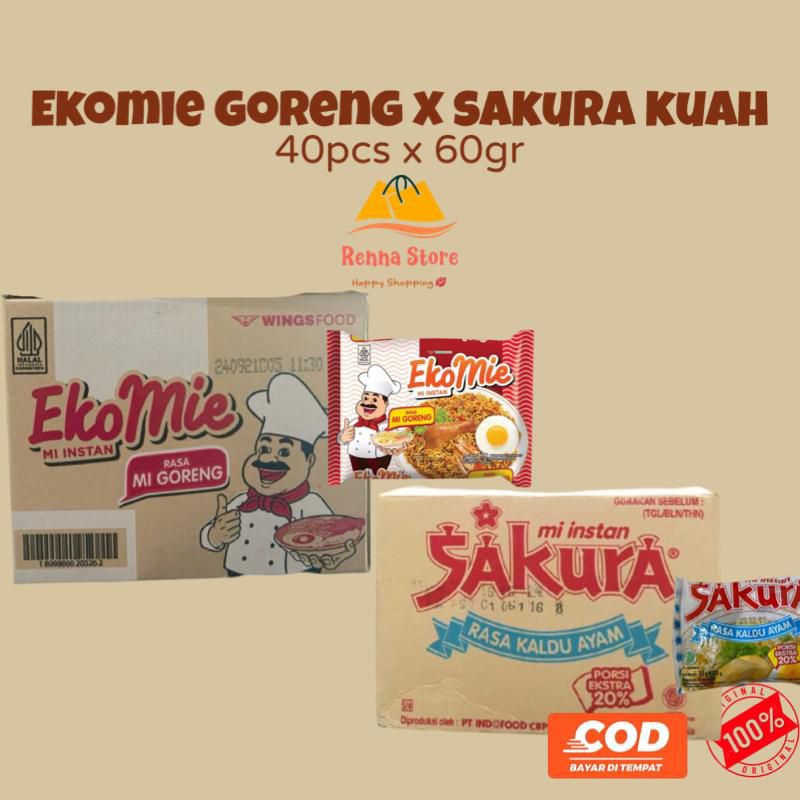 

SAKURA Mie Kuah Kaldu Ayam x EKOMIE Goreng 60gr (1dus isi 40pcs) Food Noodles