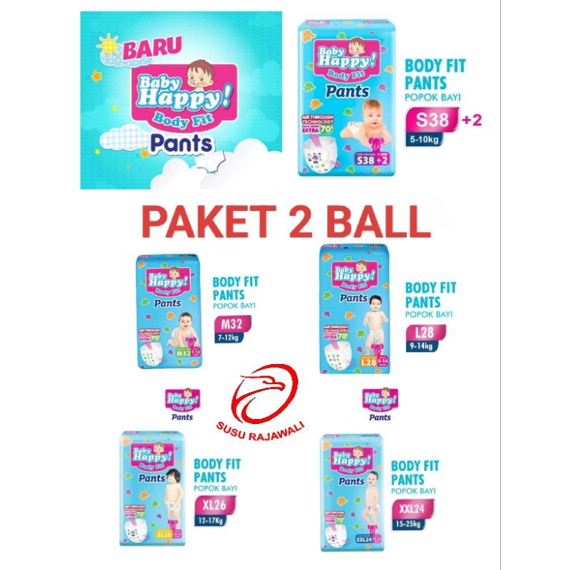 Popok Murah Baby Happy Pants S38+2 M32 L28 XL26 XXL24 Popok Celana (PAKET 2-BAL)