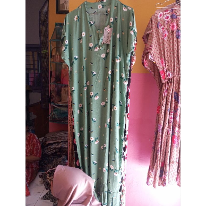 Home Dress Rayon / Daster Panjang Lengan Pendek, Rempel bawah, Motif random sesuai stok terbaru