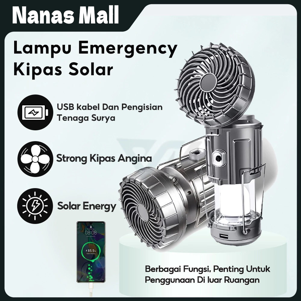 [COD] Lampu Emergency Camping LED kipas Lampu Solar 2 in 1 Lampu Portable Lantern Telescopic Torch