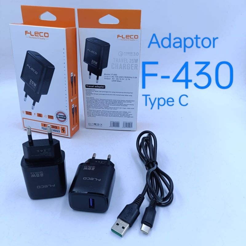 Adaptor Charger Fleco F-430 25W Type-C Kepala Casan HP Fleco F430 Fast Charging USB Type C