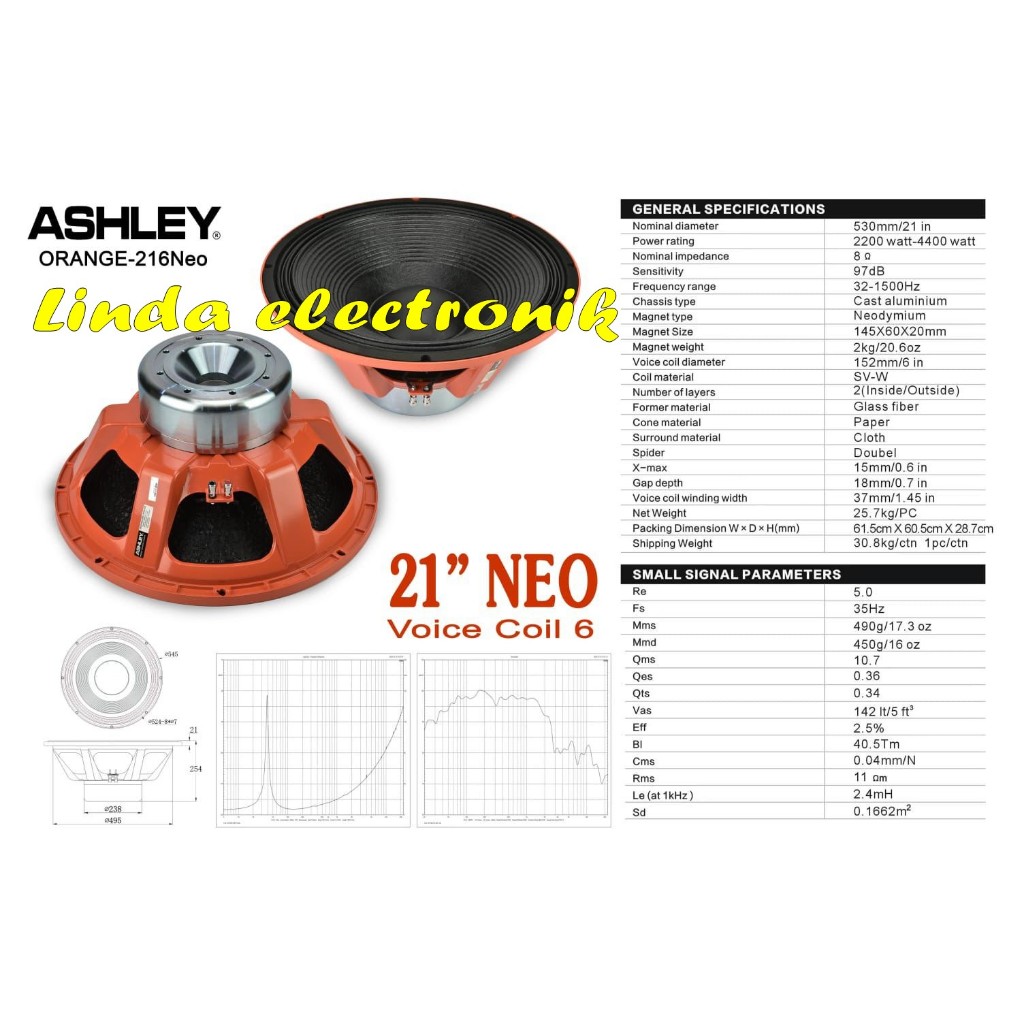 speaker ashley componen / komponen orange 216 neo 21 inch original